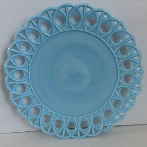 Challinor & Taylor blue milk glass slag glass 8” and 10” scroll and eye plates